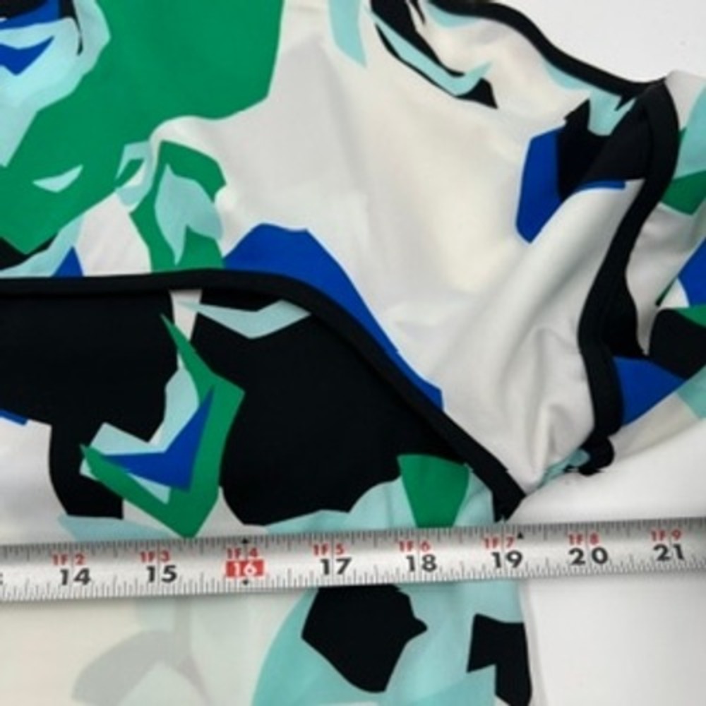 Calvin Klein Womens Blue Green Abstract Geometric Cold Shoulder Blouse Small - Picture 7 of 9